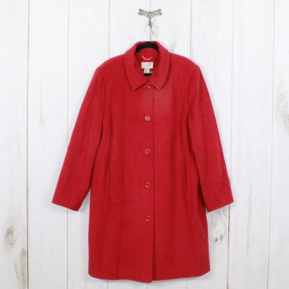 L.L. Bean Jackets & Blazers - LL Bean Red Wool Blend Lined Button Down Collared Long Coat Jacket